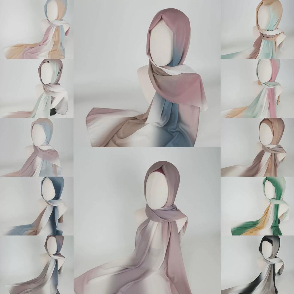 New Gradient Tie-dye Chiffon Hijab Scarf Headscarf Turbans for Women Chiffon Hijabs For Woman Shawls Headband Wrap Head Scarves