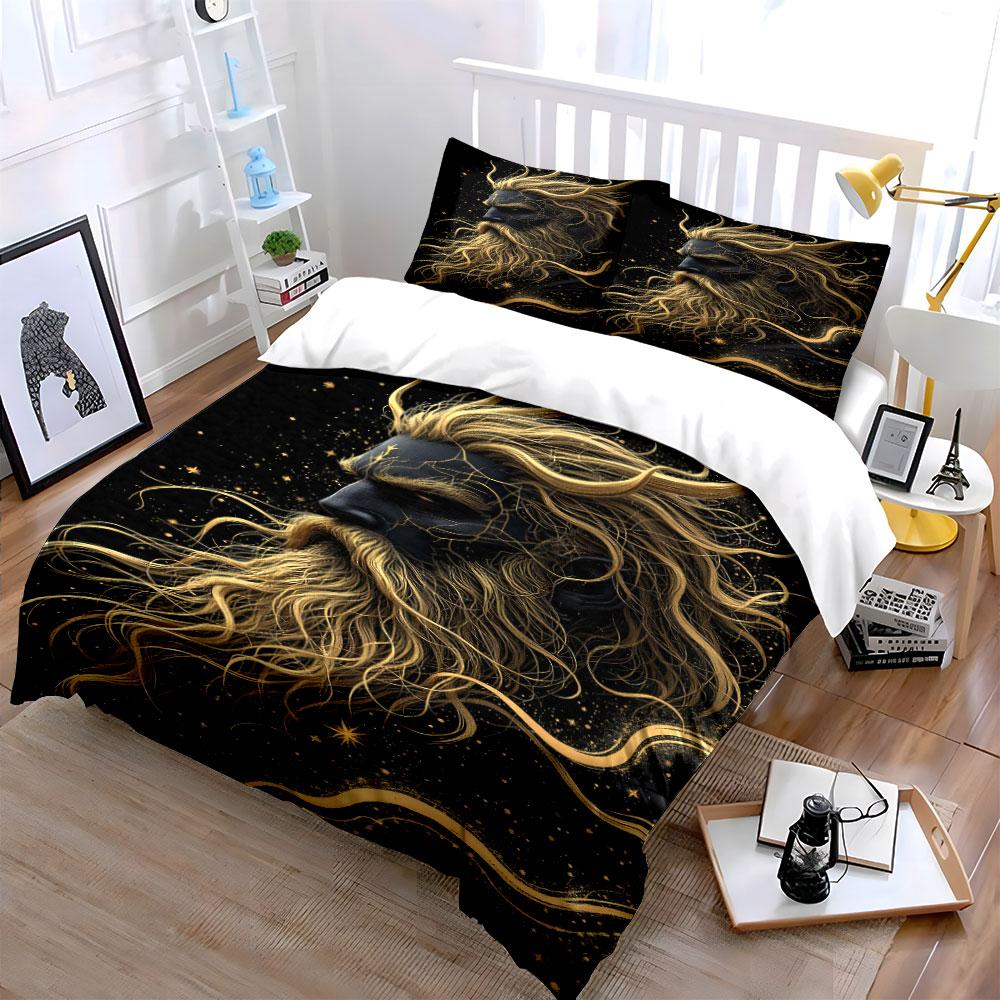 Golden celestial bearded face. Bedding sets Duvet cover sets Duvet covers Pillowcases(1 * Duvet Cover 2 * Pillowcases without duvet insert)