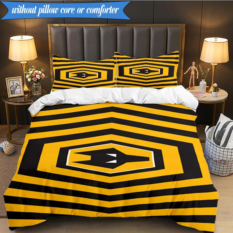 3PCS Wolves Team Emblem Printed Soft Bedding Set,Including 1pc Duvet Cover And 2pcs Pillowcases Perfect for Bedroom, Dormitory, Fan Gift