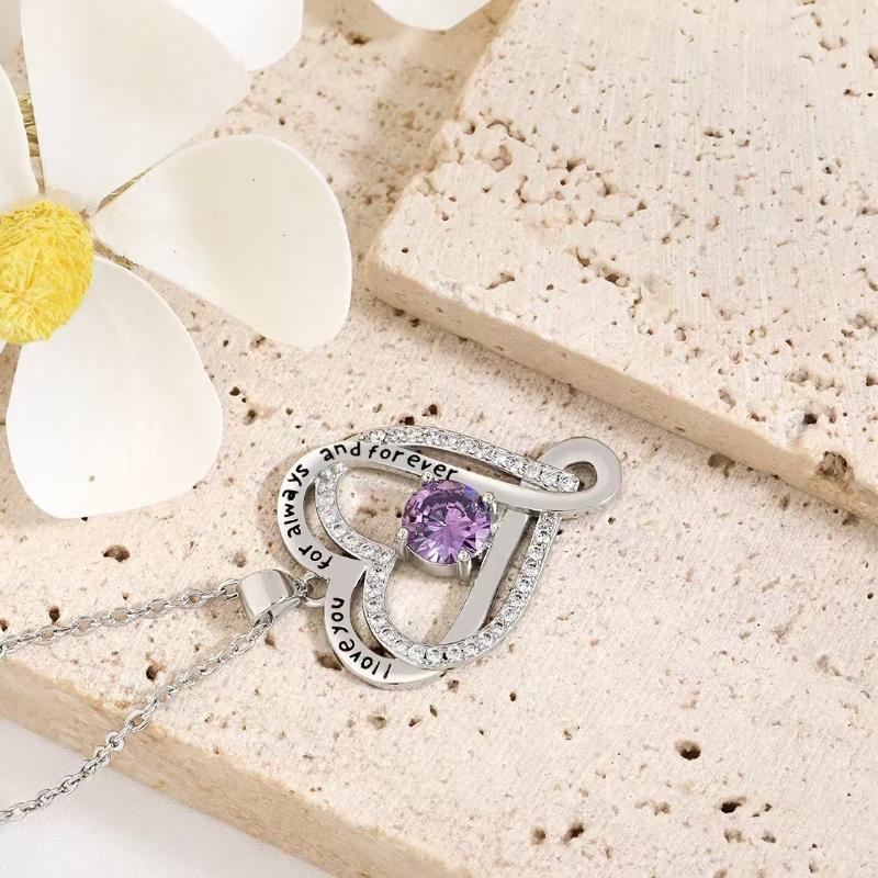 Luxurious Sparkling Zircon Double Heart Pendant Necklace, Suitable As A Valentine's Day  Gift for Girlfriends and Wives