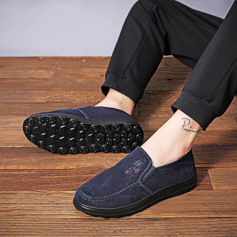 Men's Shoes Old Beijing Cloth Shoes Comfortable One-pedal Lazy Canvas Shoes Fashion Casual Shoes Middle-aged and Elderly Soft-soled Walking Shoes