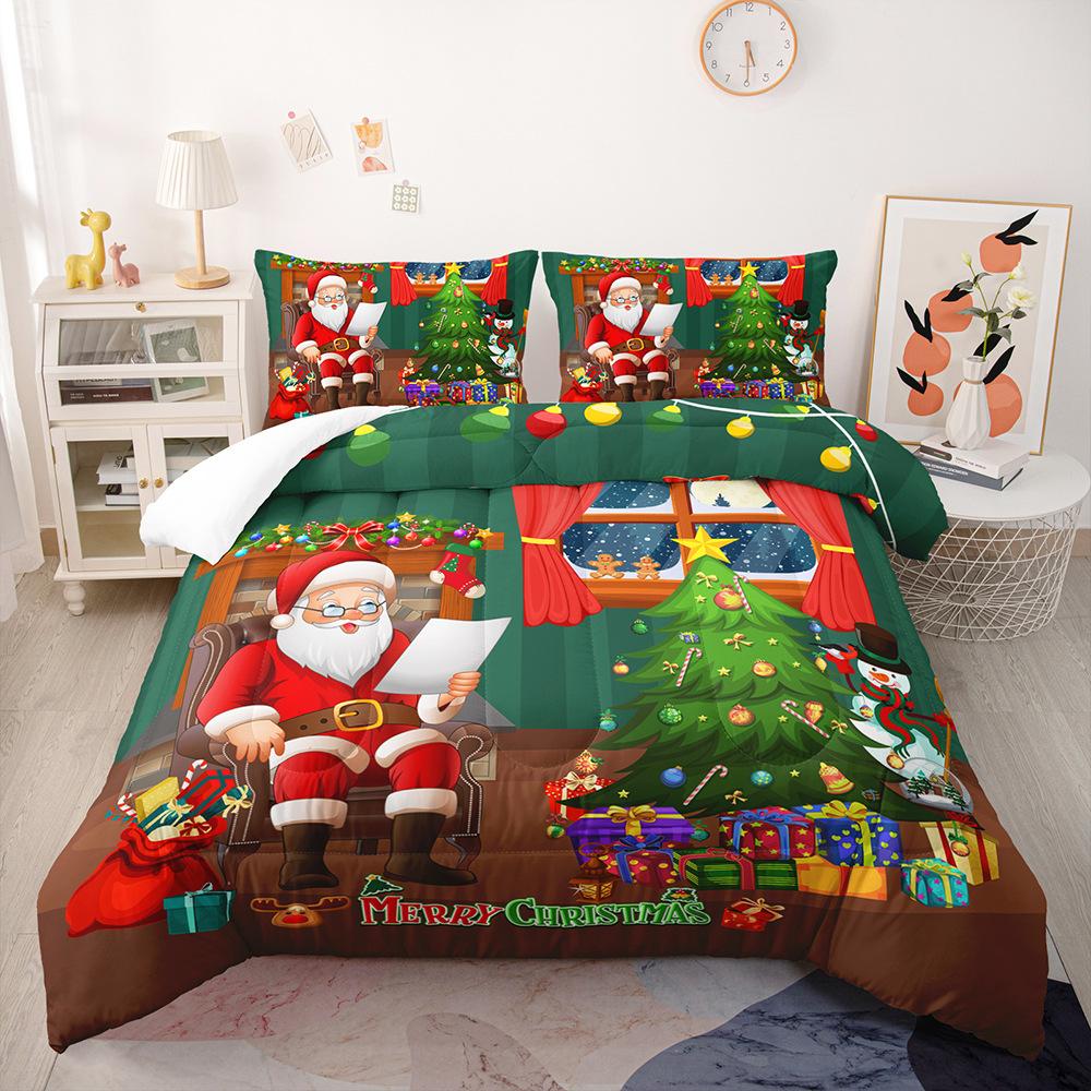 

Comforter Festive Santa Claus Christmas Comforter Merry Christmas Bedding Sets Winter Snow Holiday Comforter (quilt)-EU Single(135*200cm)3pcs