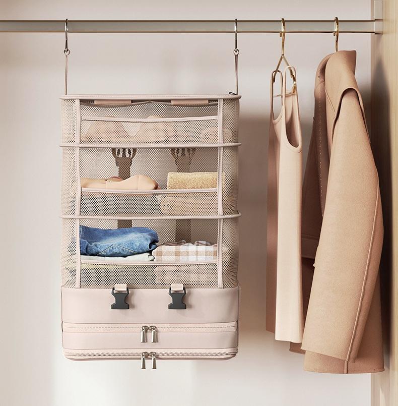 Portable Hanging Suitcase Organizer With Multiple Compartments Foldable Travel Packing Cube For Clothes Toiletries
