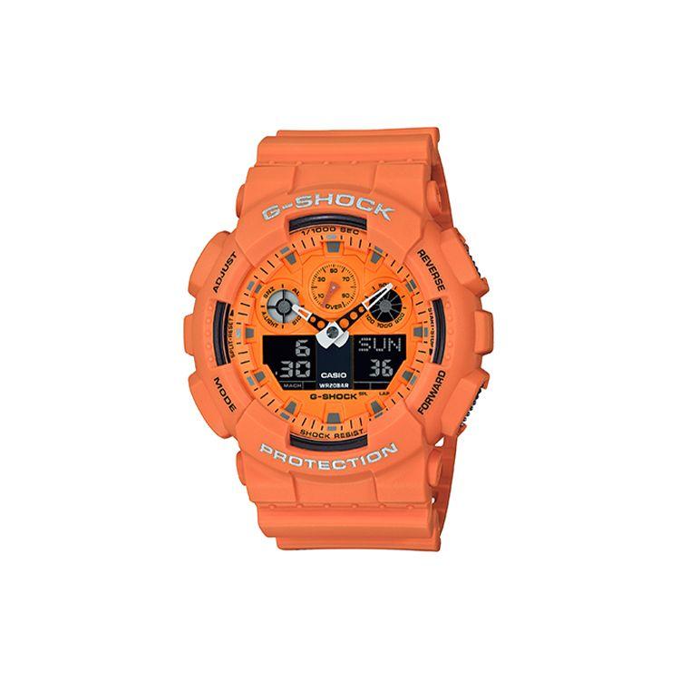 

Casio G-Shock Youth Series Rock Music Shock Resistant Magnetic Resistant Waterproof Sports Watch Quartz Movement Resin Strap Men watches GA-100RS-4A Orange Watch Dial