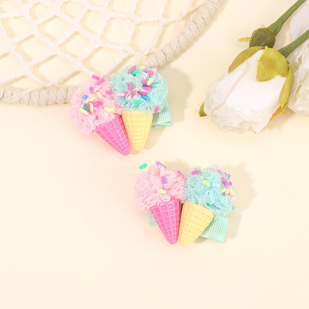 2 szt. Klipsy do włosów w kształcie rożka lodowego Słodkie różowe spinki do włosów z imitacją lodów dla niemowląt, dzieci, urocza ozdoba głowy, akcesoria do włosów