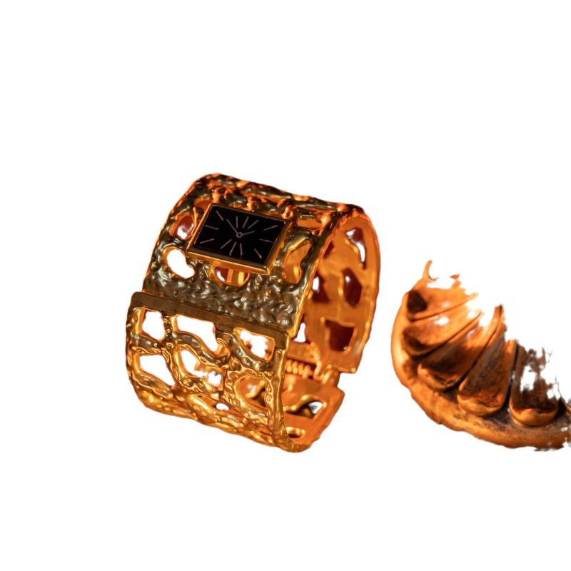 Retro Brass Electroplated Real Gold Watch Style Temperament High Cold Necklace Bracelet Women's Model