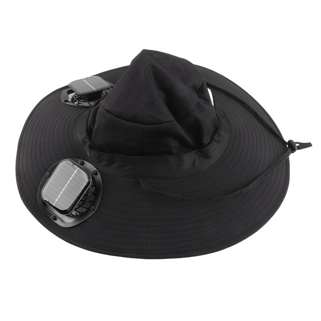 Solar Fan Hat USB Charging and Solar Powered Double Fans Wide Brim Sun Hat for Fishing Beach Black