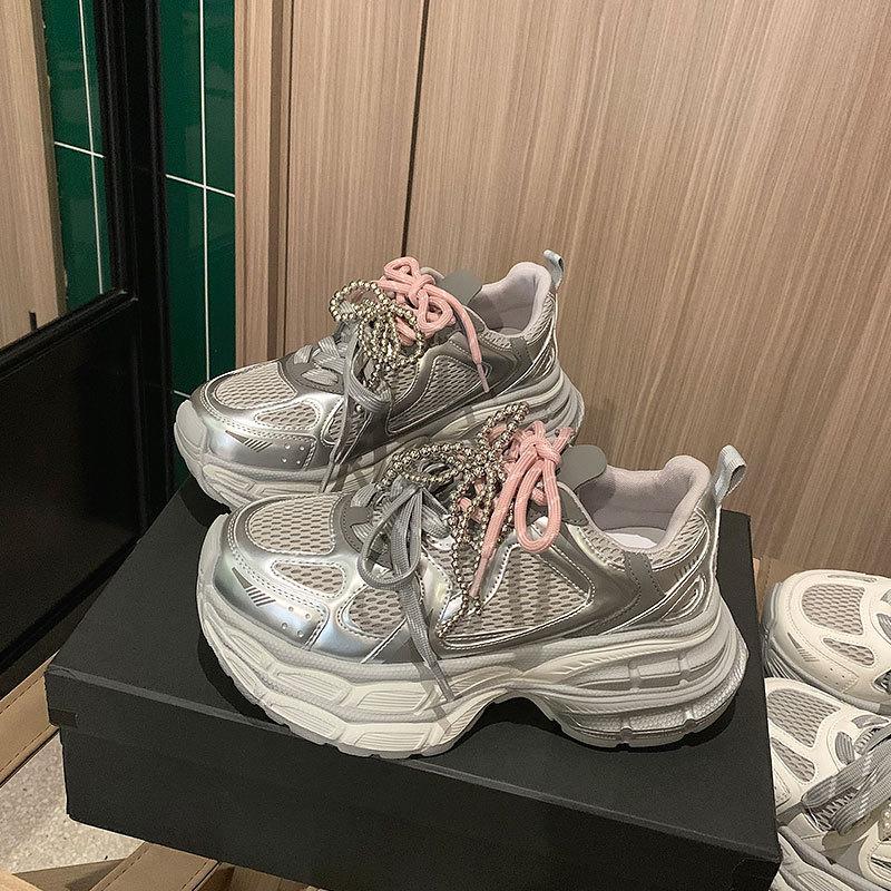 

Soft leather platform dad shoes women s spring new versatile small man height increase breathable mesh casual shoes 35