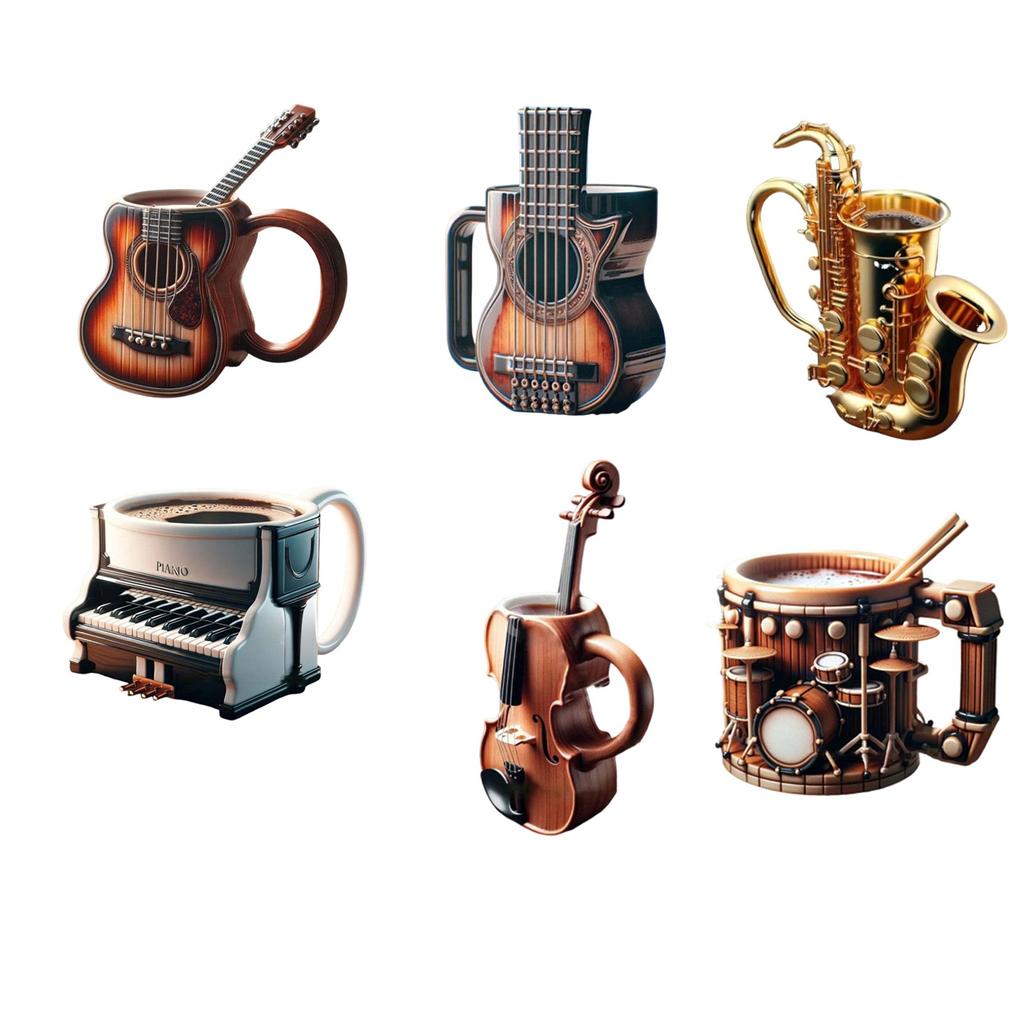 Taza de café con instrumento musical