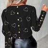 Damen Frühlingshemden Herz-Print Rundhalsausschnitt Langarm Locker Blusen Mode Lässig Knopf Elegant Büro Damen Oberteile