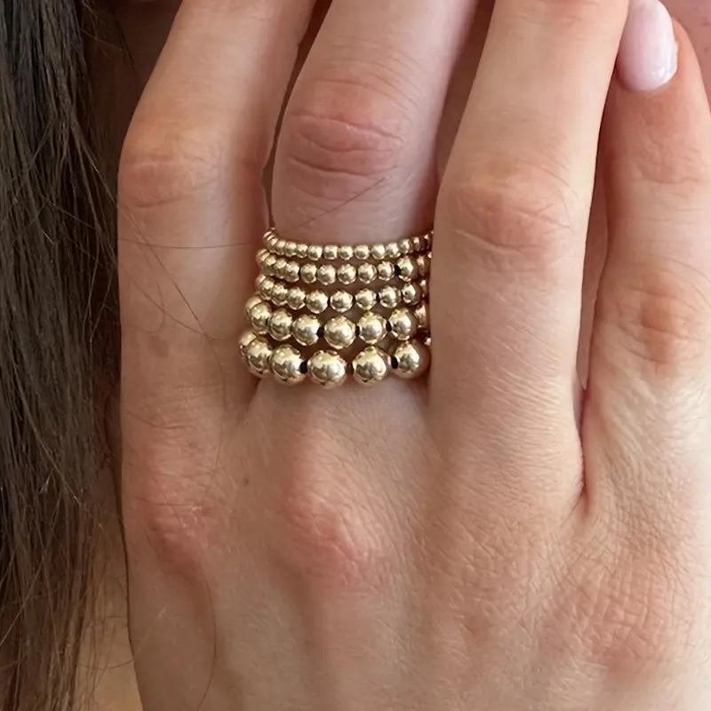 Exaggerated CCB Beaded Multi-Layer Rings for Women Minimalist Elastic Rope Finger Ring Set Stackable Dainty Zircon Gift