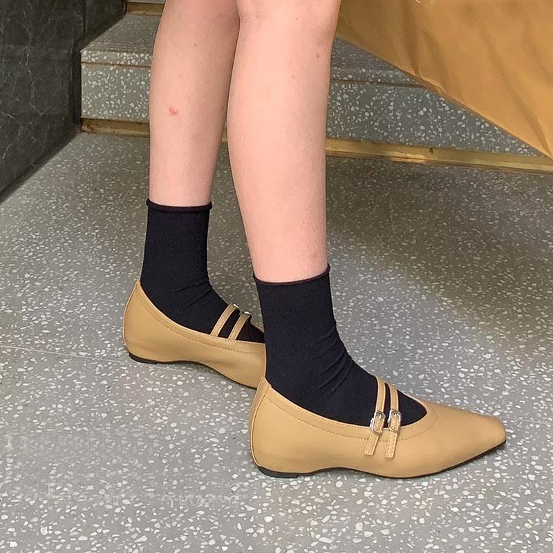 Fashion Pointed Toe Fashion Buckle Strap Women Mary Janes Shoes With Height Increasing Female Shallow Footwear Ladies Flats Shoes