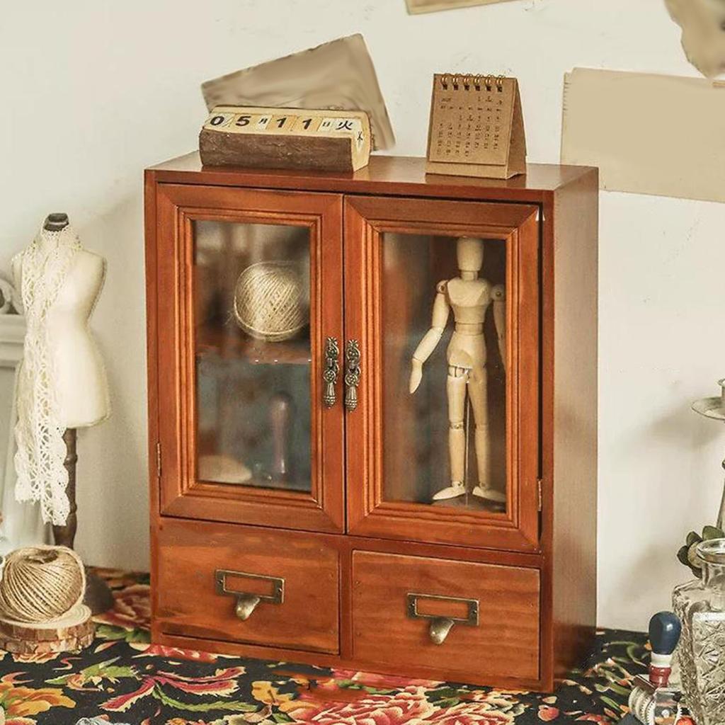 Wooden Storage Cabinet Cosmetic Box Multifunction Makeup Shelf Rack with Compartments Desk Organizer