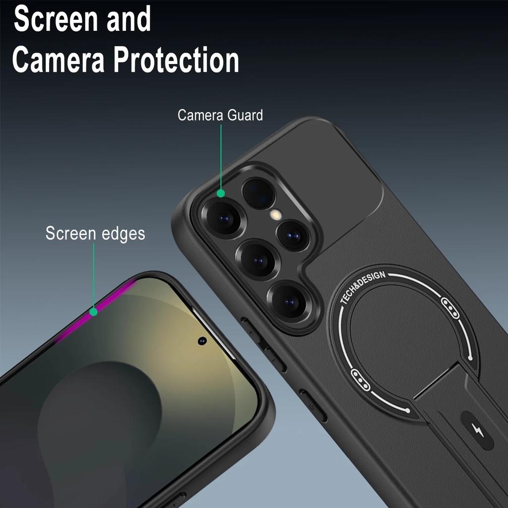 Matte Fold Ring Holder Phone Case For Samsung S26 Ultra S24 Plus S23 S22 S25 Ultra For Magseafe Magnetic Protection Cover