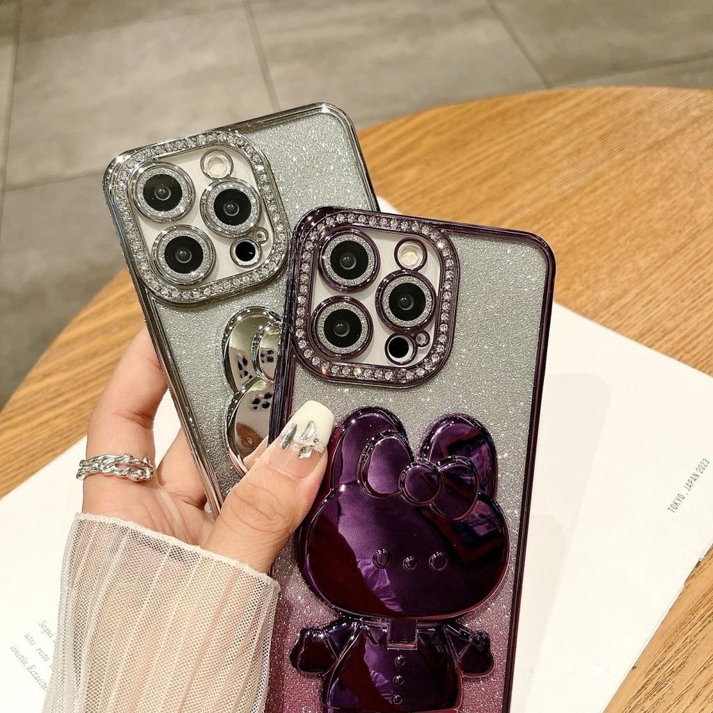 Invisible makeup mirror holder is suitable for Apple 16 mobile phone case flash drill with lens film iPhone15promax soft case.