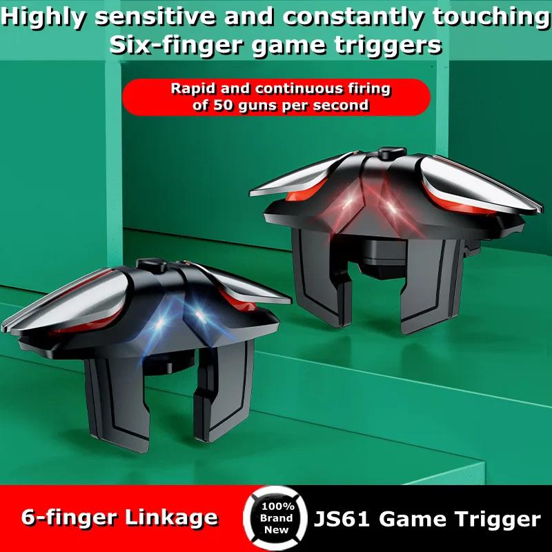 Für JS61 6 Finger Handy Gaming Trigger für PUBG Game Controller Gamepad Joystick Zielen Schießen L1R1 Taste für IOS Android