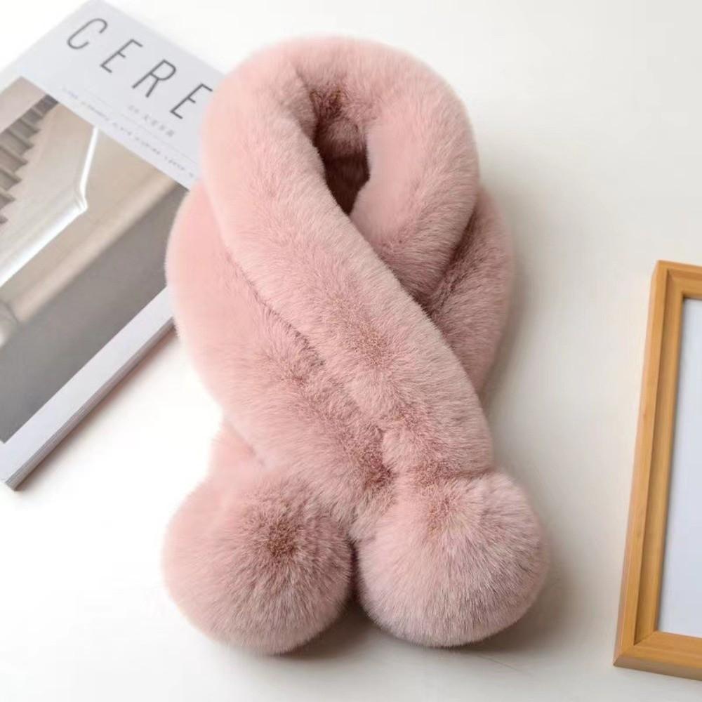 Fluffy Pompoms Warm Cross Scarf Plush Neck Warmer Fashion Neckerchief Wrap For Women Girls