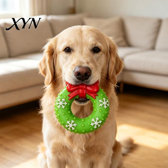 Pet Training Play Supplies Christmas Dog Squeaky Chew Toys, Teeth Cleaning Interactive Holiday Themed Durable Toys for Aggressive Chewers Balls