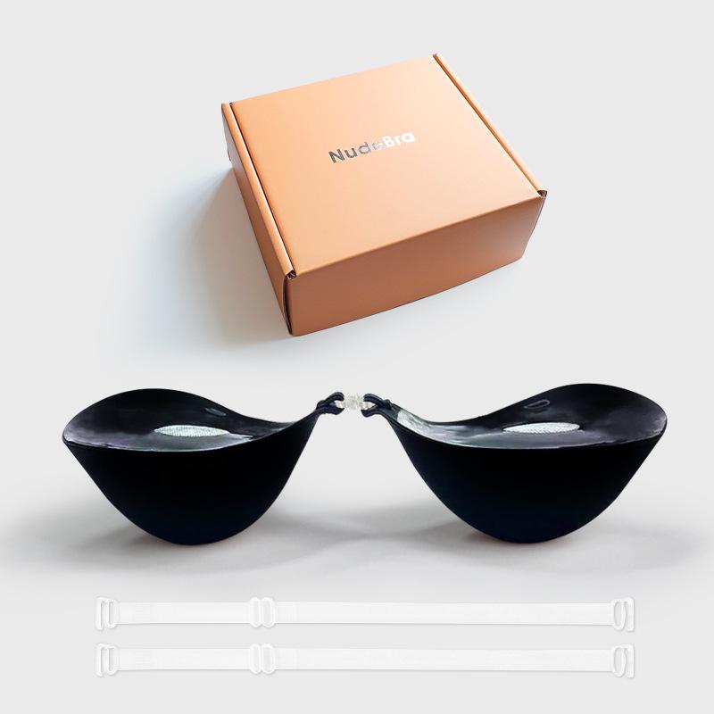 Hand-Brushed Adhesive Breast Pasties for Enhanced Look with Transparent Straps, Gathering Effect, and Invisible Bra Cups for Small/Flat Chests