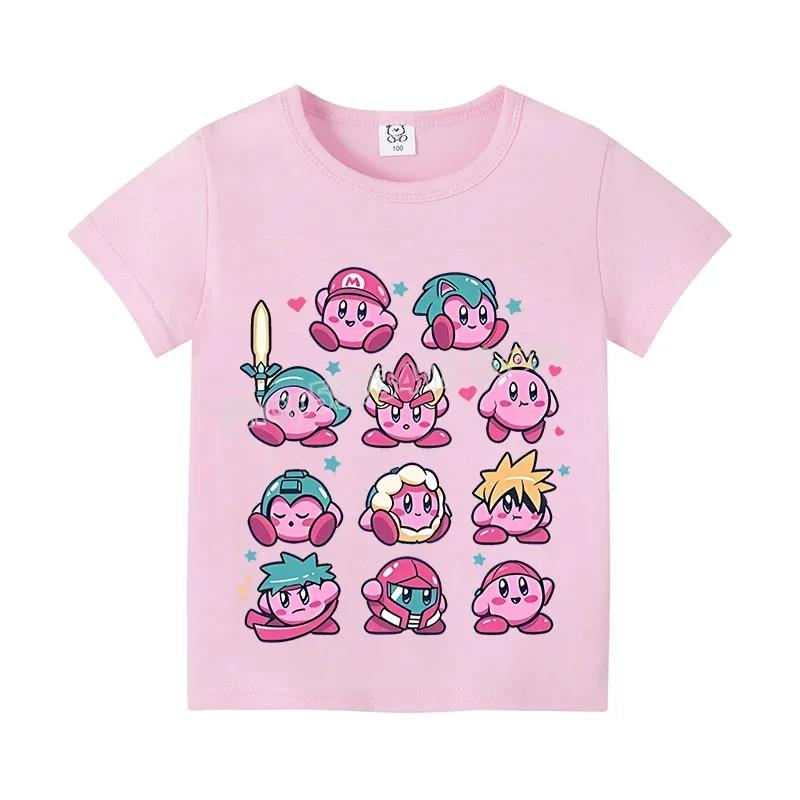 Star Kirbys Summer Short Sleeve Kid Cute T-shirt Colorful Tops Baby Cartoon Fashion Tee Kawaii Game Boy Girl Casual Clothes Gift