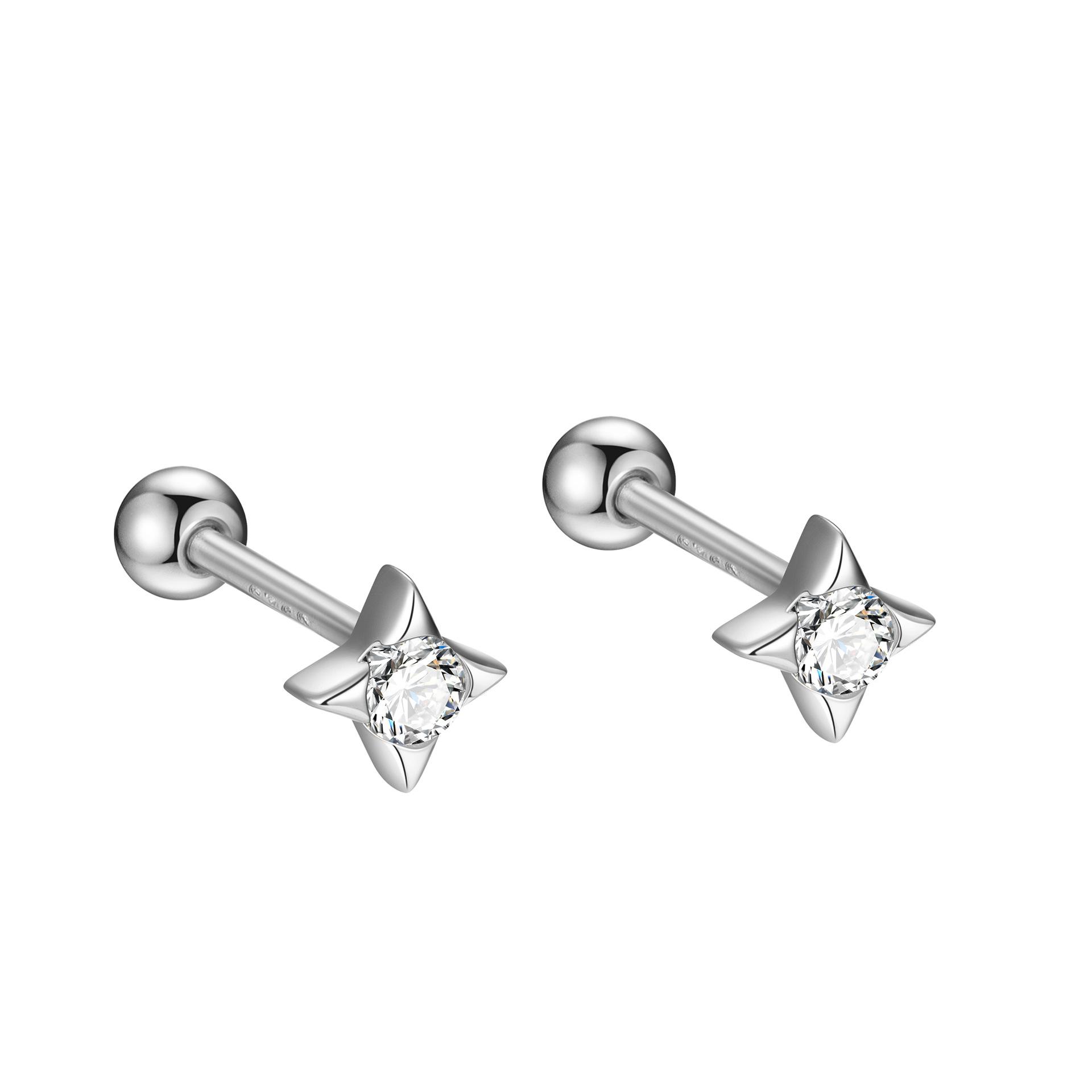 

S925 Sterling Silver Inlaid Zircon Star Screw Earrings for Women Simple INS Fashionable Versatile Plating K Gold Earrings