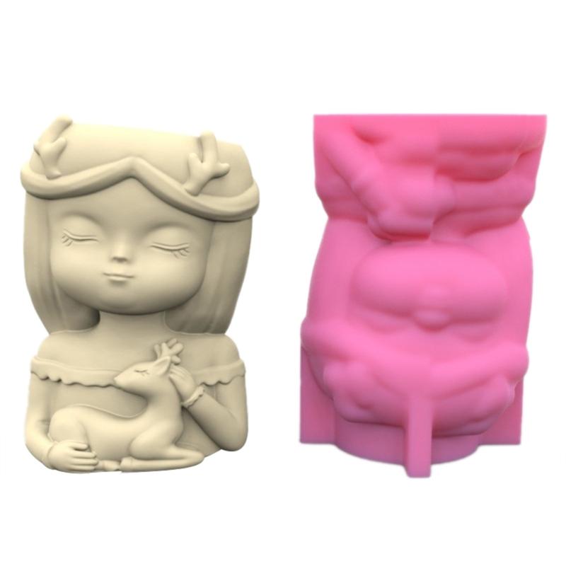Garden Planter Pot Silicone Mold Girl and Puppy Vase Flower Pot Resin Mold Unique Gift Garden Decoration Planter Mold