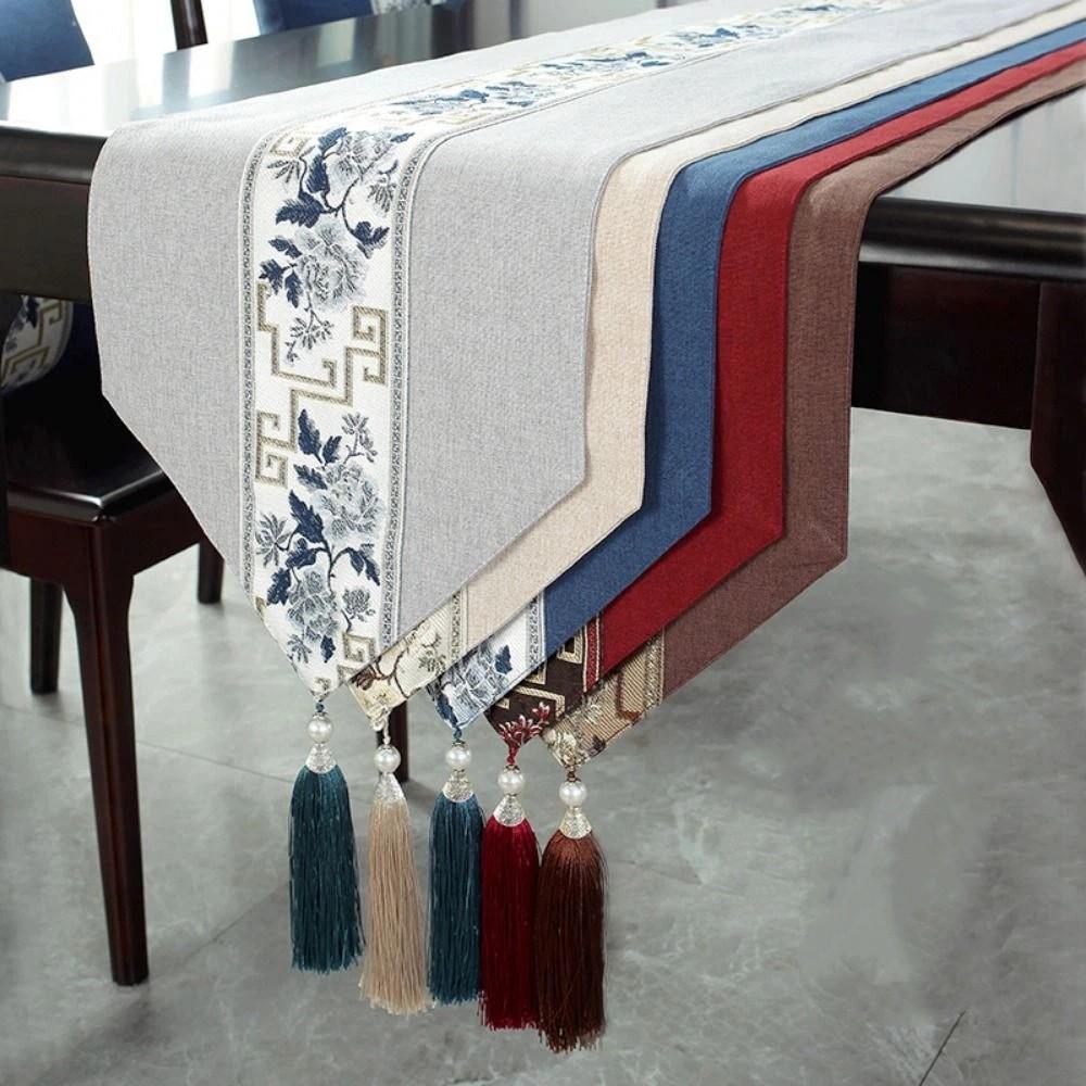 Chinese Style Floral Table Runner Vintage Tea Table Cloth Embroidery Bed Flag Home Kitchen Use