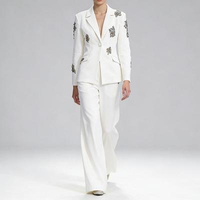 High Street 2026 Designer Anzug mit Perlen und Strasssteinen & Weitbeinige Hose Set