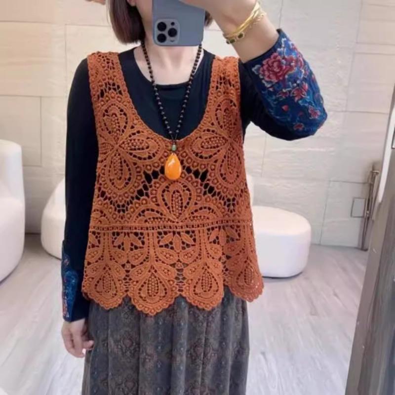 Z2005 Spring and Autumn Series Temperament Lace Embroidery, Vest Wear Foreign Style Loose and Thin Stacked Cotton Thread Vest