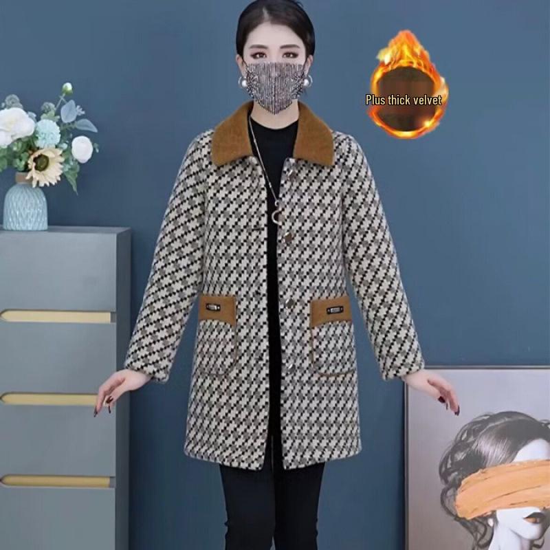 

Stylish Mid-Length Plaid Coat for Middle-Aged and Elderly Ladies 5XL абрикосовый