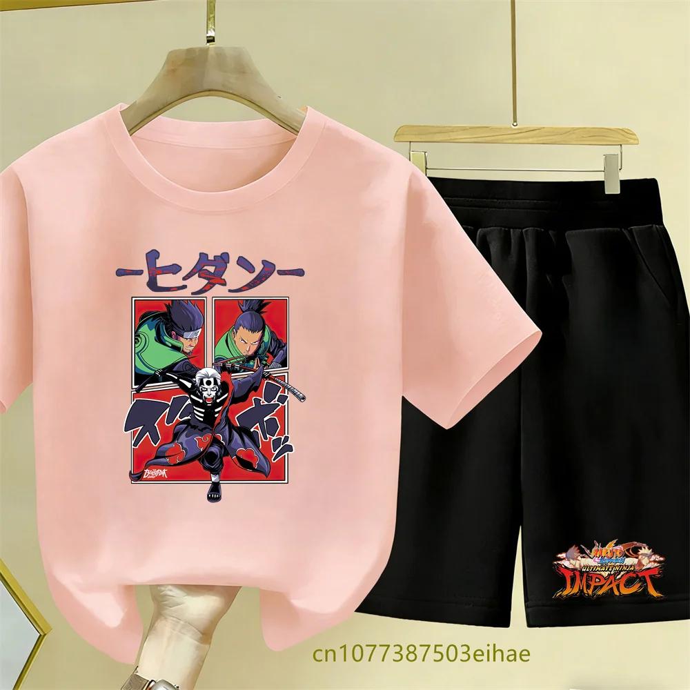 Boys Girls Summer Breathable Children's Short-sleeved Cartoon Print Cute Top and Casual Shorts Set