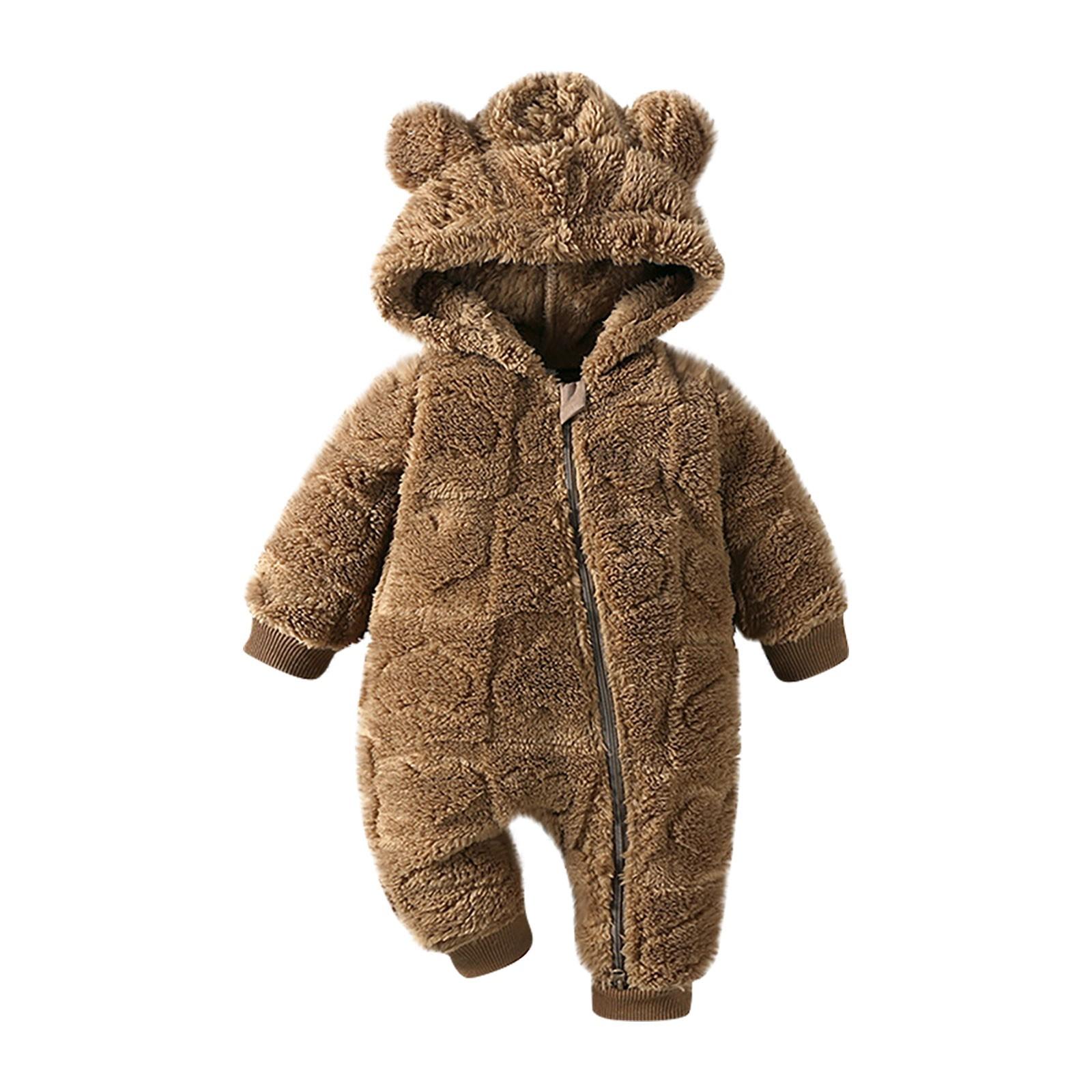 

Детский комбинезон с капюшоном и милым медведем для мальчиков и девочек, зимний комбинезон для младенцев, теплый флисовый комбинезон 6 коричневый
