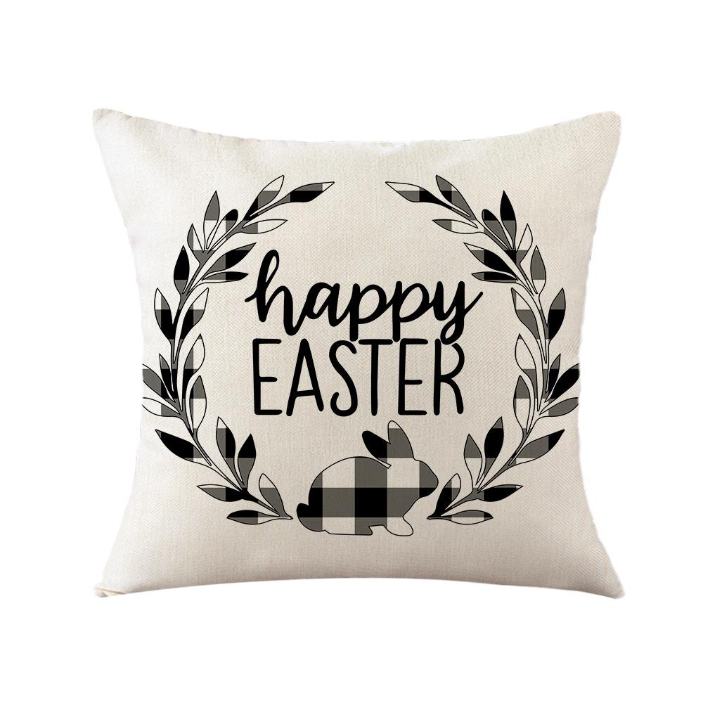 Simple Easter Pillow Cover Linen Printed Holiday Pillow Cartoon Car Pillow
