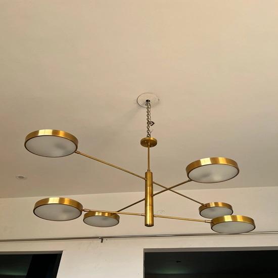Modern LED Chandelier with Rotating Arms 6-Arm Drum Shade Ceiling Light 139.7 Cm Adjustable Pendant Dining Table, Kitchen