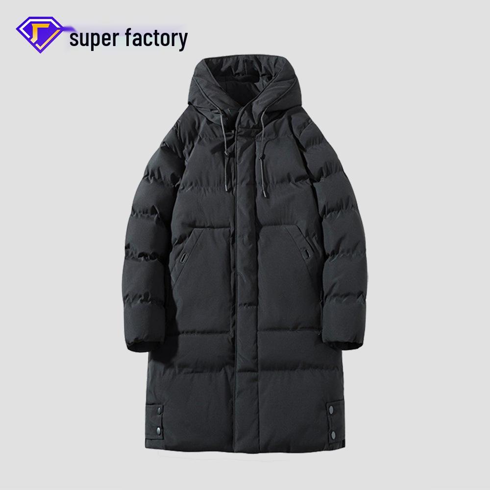 Men's Winter Hooded Mid-length Cotton-padded Jacket - Thick, Loose-fit Outerwear.
