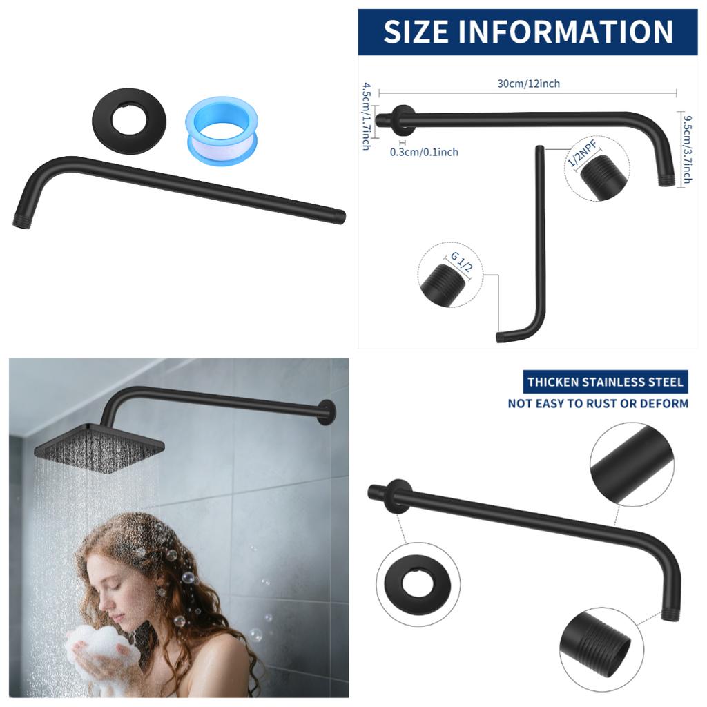 30/40cm Shower Arm Wall Mounted Shower Arm Shower Head Extension Shower Head Arm for Square Shower Head Rain Shower Head