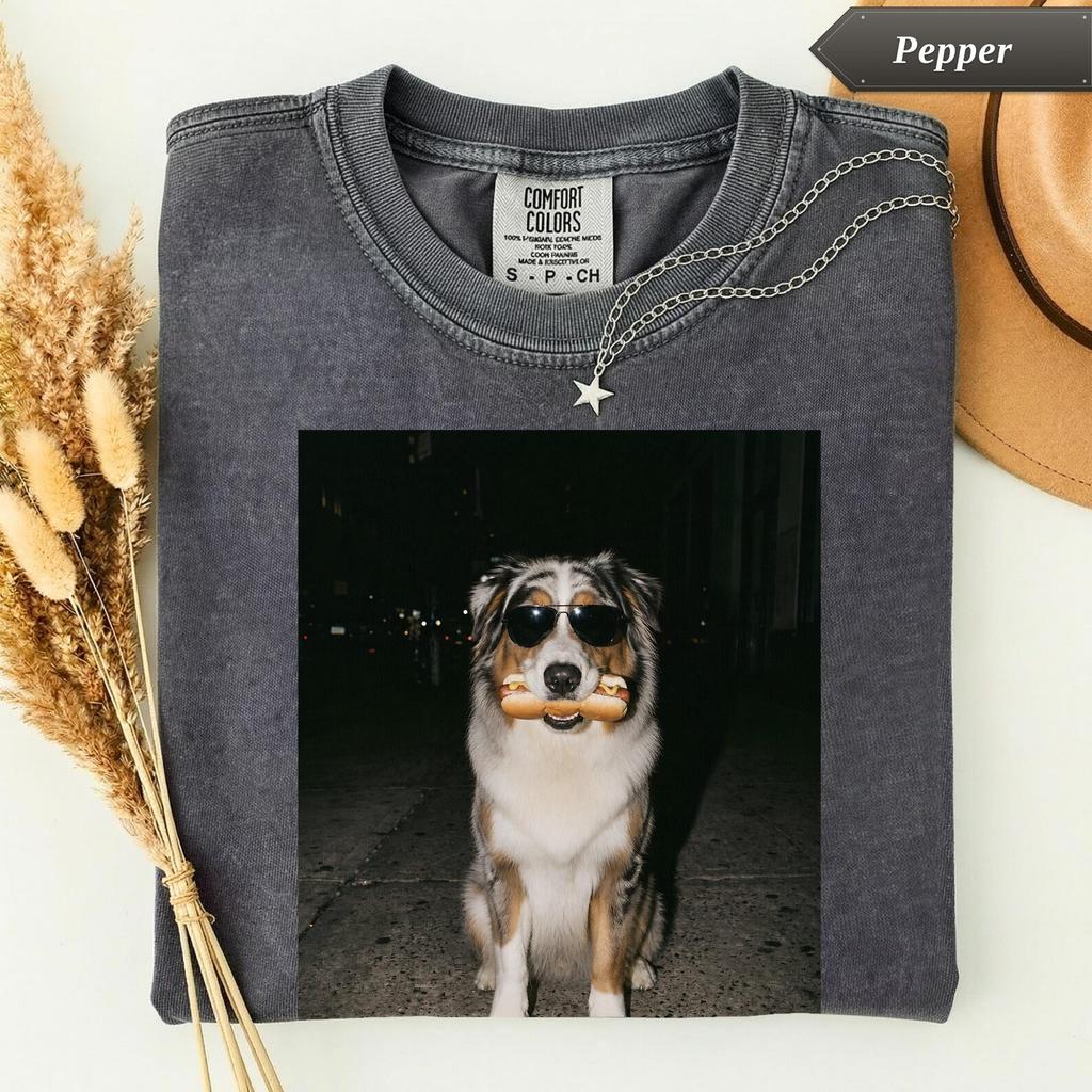 Comfort Colors® Aussie Hot Dog Shirt, Funny Australian Shepherd Tee, Dog Lover Gift, Dog Mom T-Shirt, Puppy Dog Graphic Tee, Gift for Her