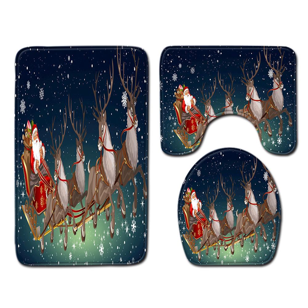Christmas Bathroom Shower Curtain Four-Piece Combination Floor Mat Bathroom Water Absorbent Non-Slip Door Mat Bedroom Carpet