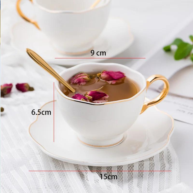 200ml White Ceramic Coffee Cup Gold Inlay Bone China Tea Cup Saucer Spoon Set Advanced Porcelain Teacup Party Teatime Drinkwar