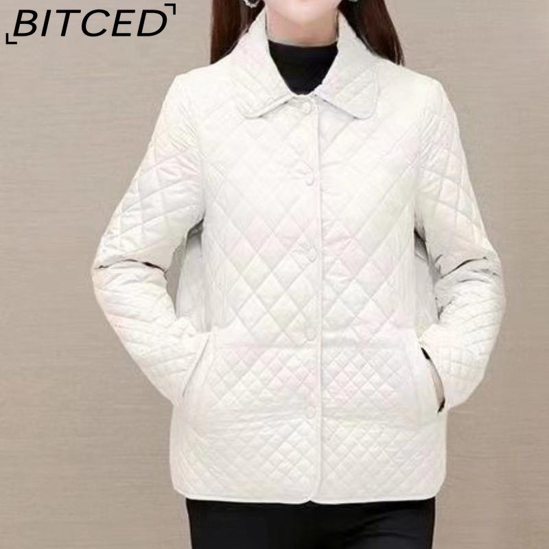 BITCED Diamond Pattern Oversized Loose-Fit Slimming Lightweight Cropped Cotton Jacket for Women