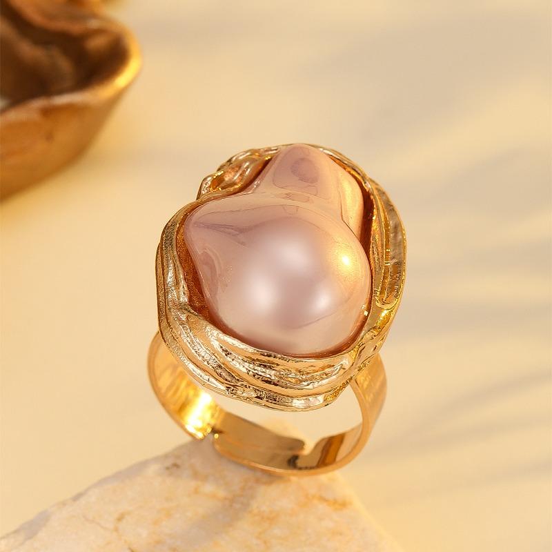 Fashionable, Unique, Retro, Irregularly Colored Imitation Irregular-shaped Pearl Ring Finger Ring for Women