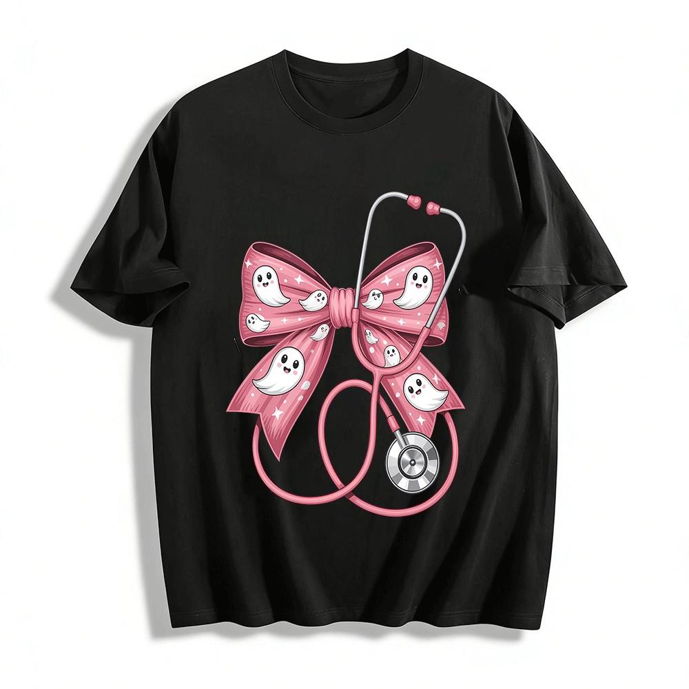 

Halloween Cute Ghost Stethoscope Printed Top Pure cotton T-shirt XXS