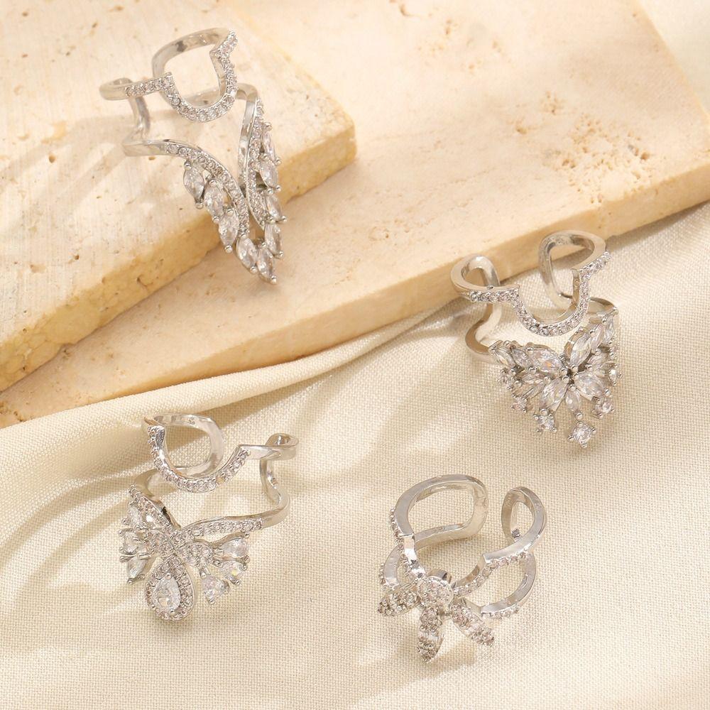Metal Zircon NailCap Ring Silver Color Detachable Nail Ring Retro Sweet Nail Ring  Manicure