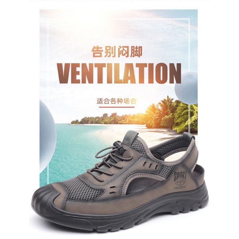 Men S Breathable Hollow Out Lace Up Casual Outdoor Slip On Versatile Lightweight Driving Sandals