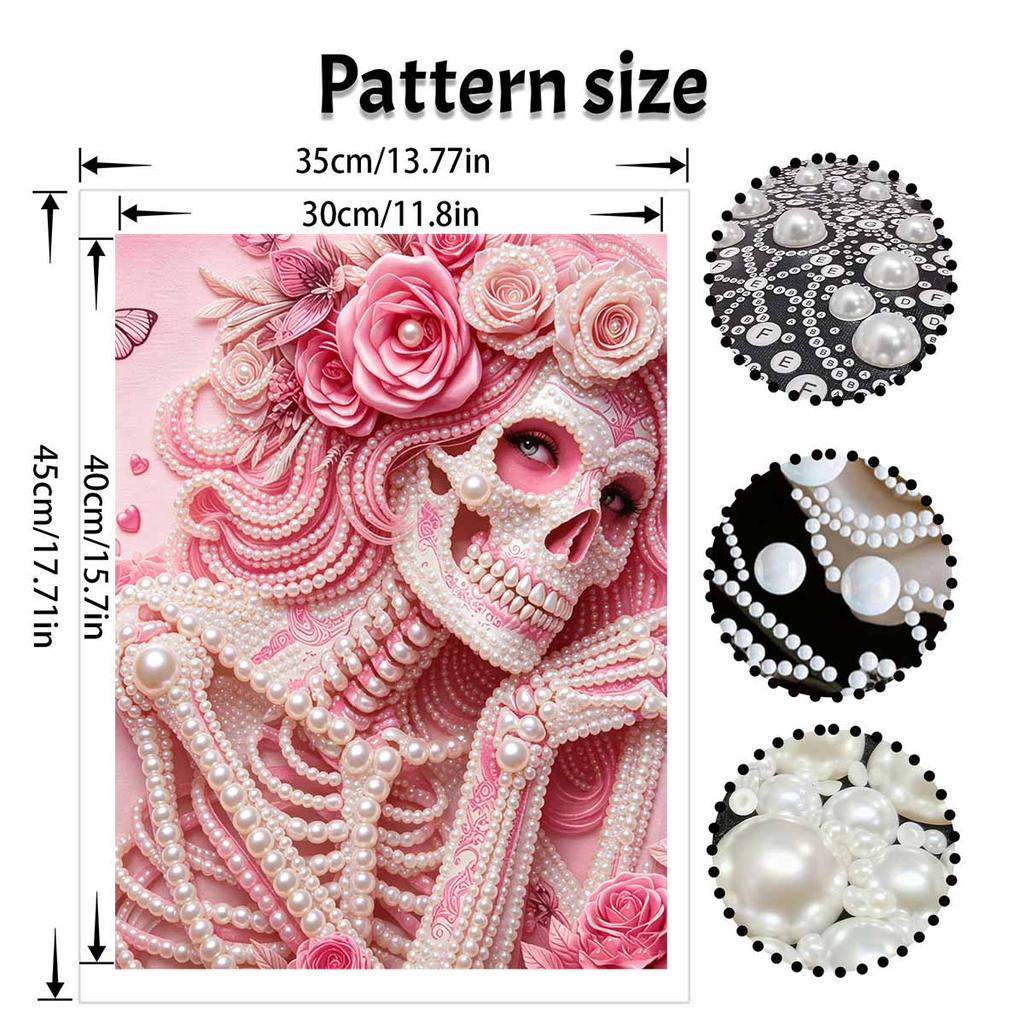 Halloween pink pearl skull floral painting art full pearl handmade diy home decorations