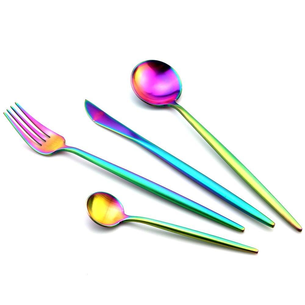 4 PCS/Set 304 Stainless Steel Rainbow Cutlery Set Dinnerware Set Western Food Cutlery Tableware Silverware Set Christmas Gift