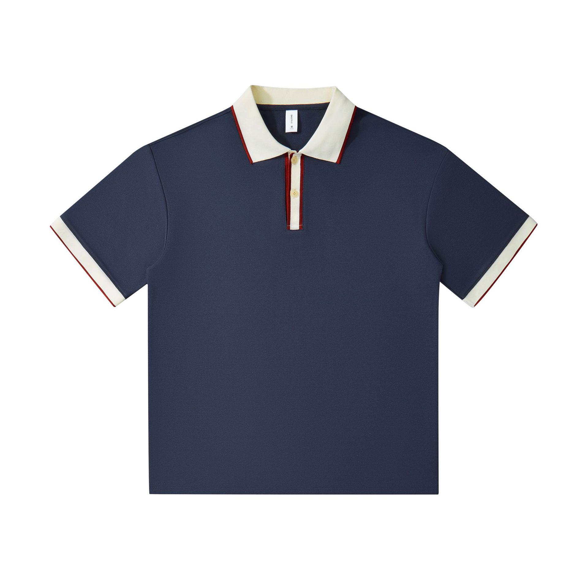 Trendy Loose-Fit Colorblock Collar Polo Shirt - Academic Style, 240g Heavyweight Pique Cotton, Short Sleeve, Logo Customizable XL