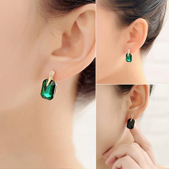 Women Elegant Rectangle Rhinestone Ear Studs Earrings Jewelry Birthday Gift