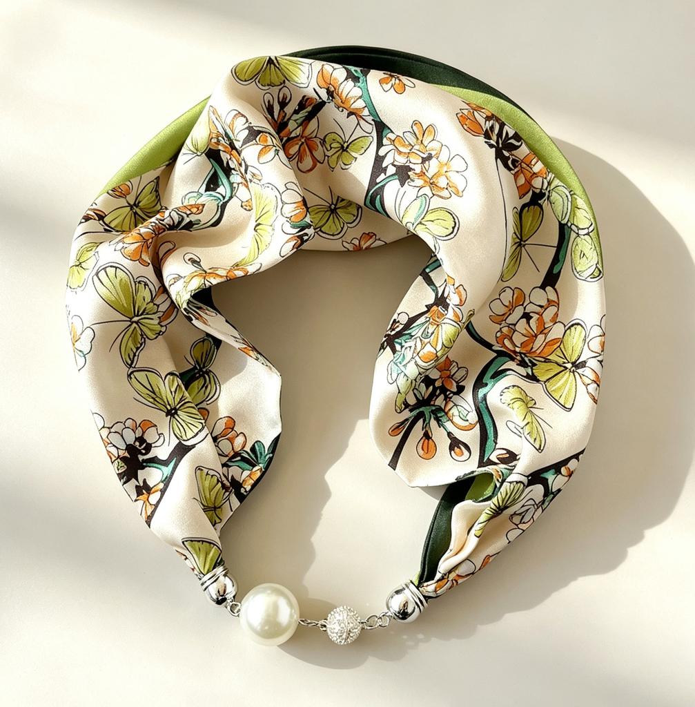 Internet celebrity explosion spring and summer magnetic attraction no knots small silk scarf pearl diamond ball high sense small scarf lazy thin scarf