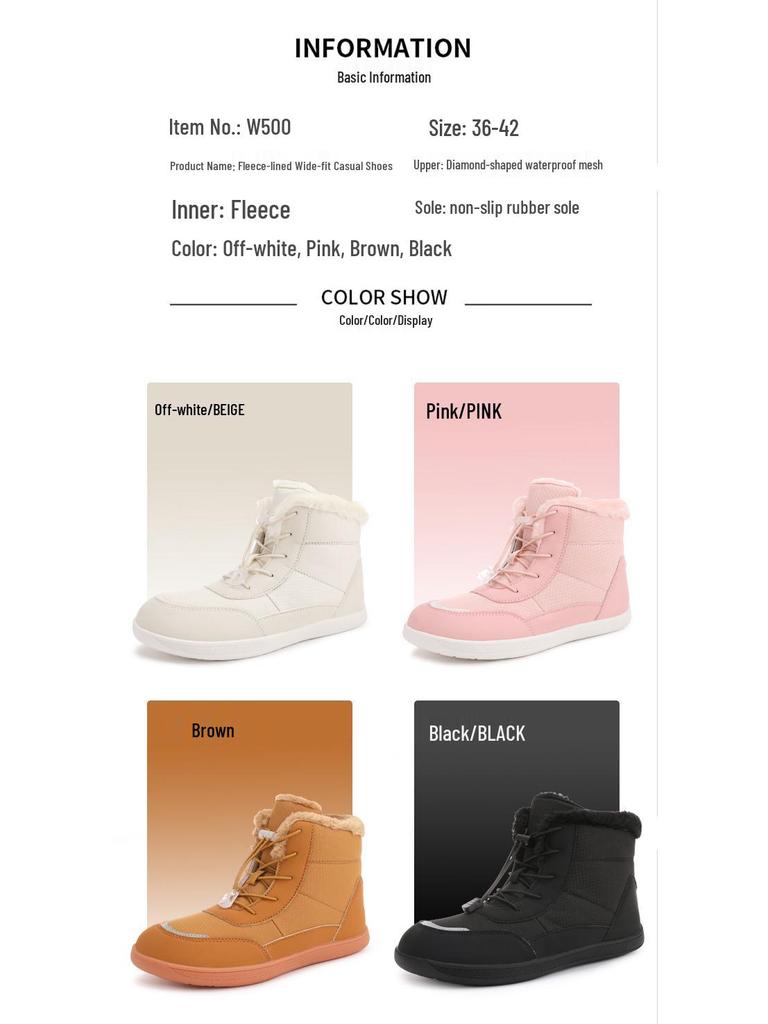 Women's Fleece-Lined Winter Boots, Plus Size, Wide Toe, Thick Cotton, Outdoor Warm Snow Shoes